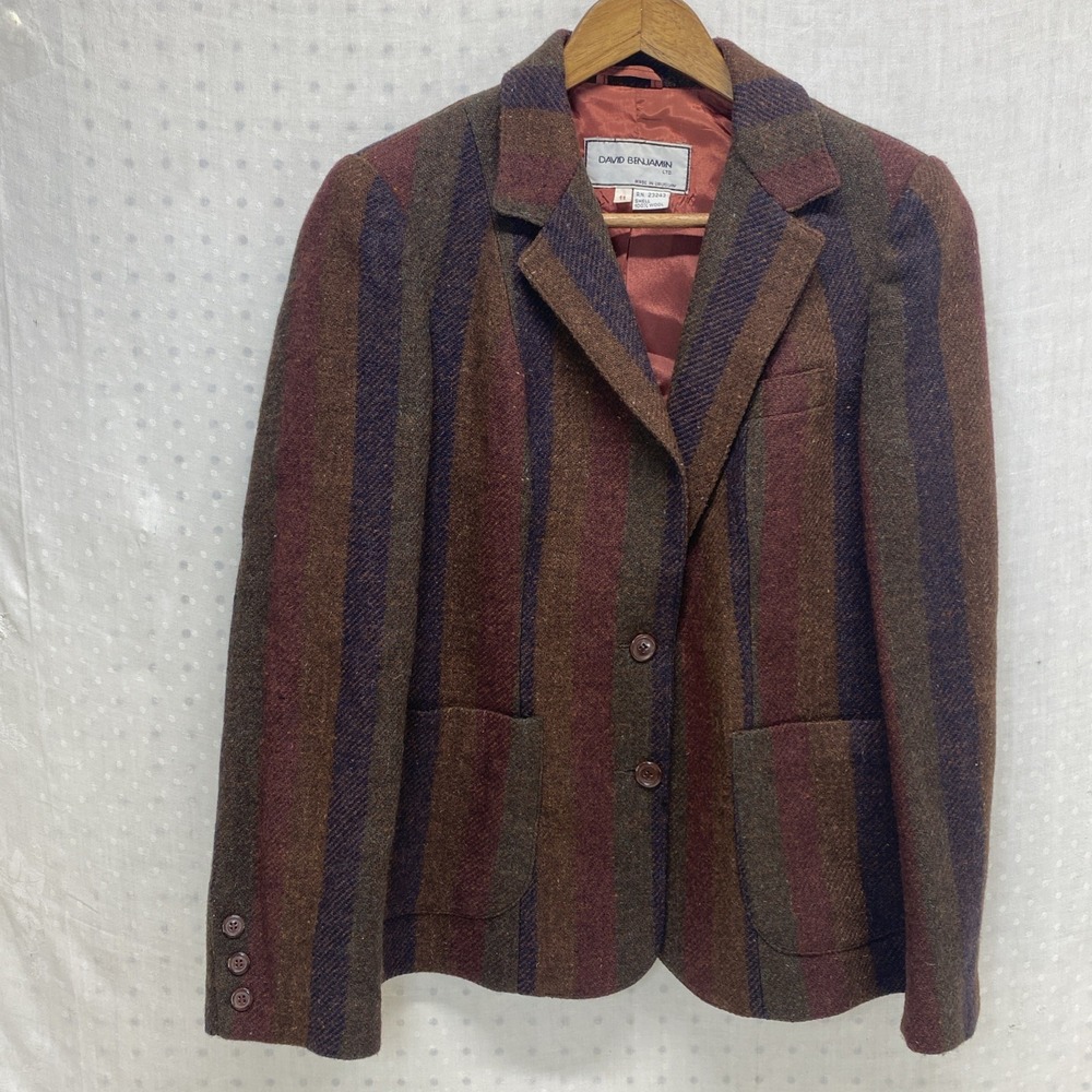 Vtg David Benjamin Wool Blazer Structured Stripes Sz 11 Lined Preppy Classic